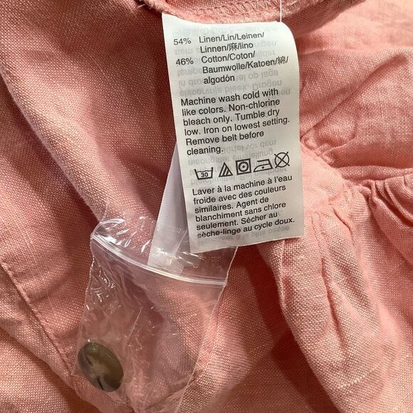 Madewell Linen-Blend Jumpsuit XS Puff-Sleeve Tassel-Tie Pink NWT - Picture 7 of 10